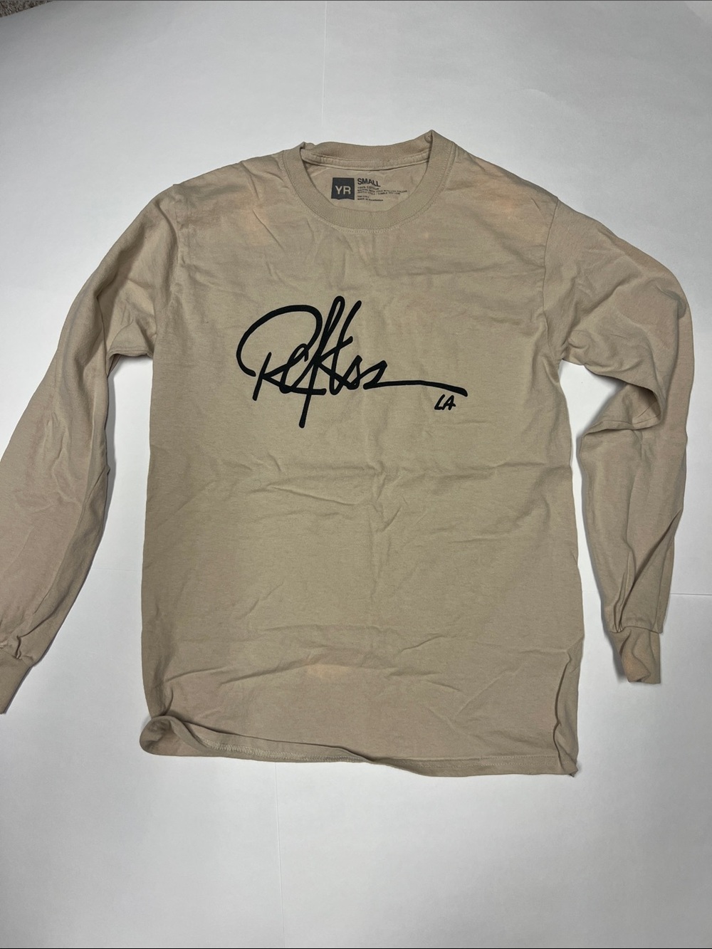 Young & Reckless Signature Long Sleeve Shirt in Beige with Black Script